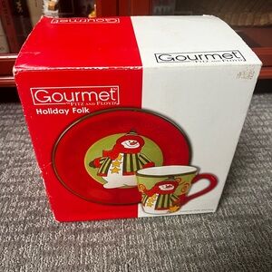 Gourmet by Fitz and Floyd Holiday Folk Christmas Mug and Plate Snowman 2008